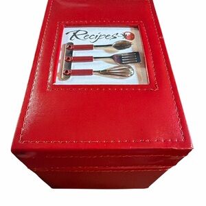C.R. Gibson Red Faux Leather Recipe Box with 3D Kitchen Tools & Cards